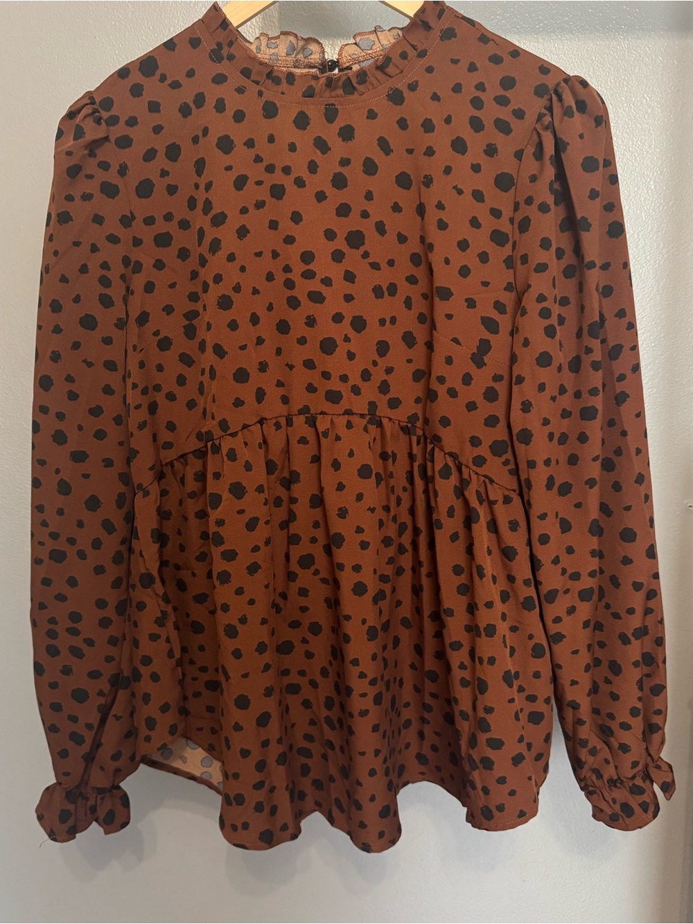 SHEIN Brown & Black Polka Dot Peplum Blouse